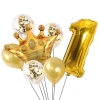 Children's birthday party decorated aluminum film package balloons, children's first birthday golden crown aluminum film digital balloons details Picture